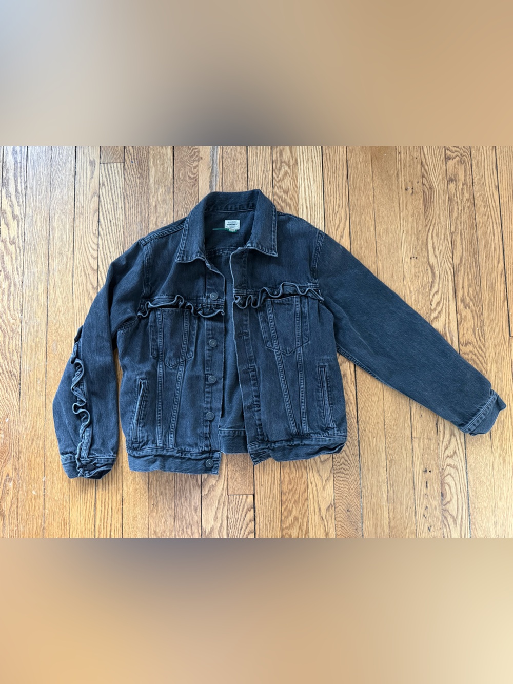 Citizens of Humanity Black Ruffle Trim Denim Jacket - Size Medium